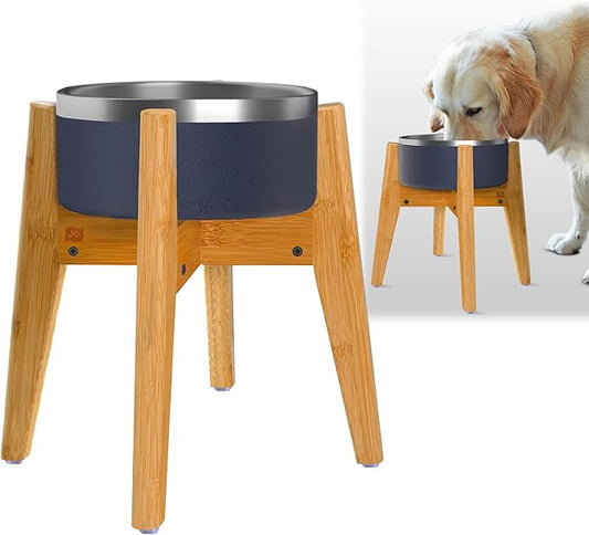 Dog Bowl Stand (12-inch High) - Ideal for Large Breeds - Adjustable Sideways, Slanted Feet - Elevates, Raises Pet Food Feeders, Water Dishes, Fountains, Dispensers - Bamboo Stand Only-PawvioPets