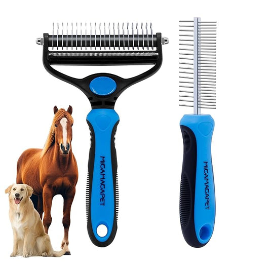2-in-1 Shedding Brush and Detangling Comb Combo,Stripping Brush for Medium and Large Dogs, Dog and Cat Grooming Comb, 22 Stainless Steel Teeth Remove Tangled Hair, Pet Grooming Tools-large-PawvioPets