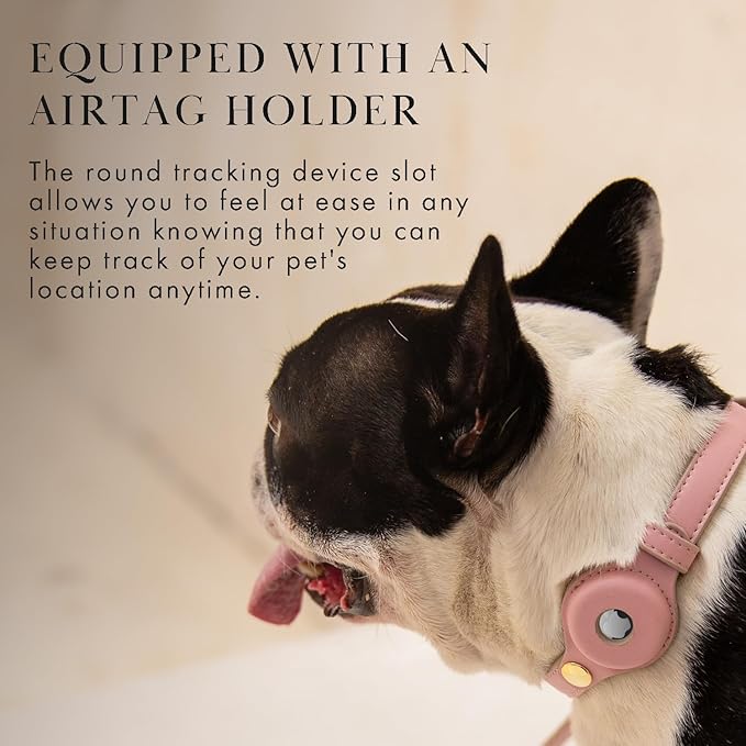 Cupertino Dog Collars, Harnesses & Leashes Made from Vegan Leather with Dog Tracker Device Holder Adjustable Dog Collar (Large, Pink)-PawvioPets