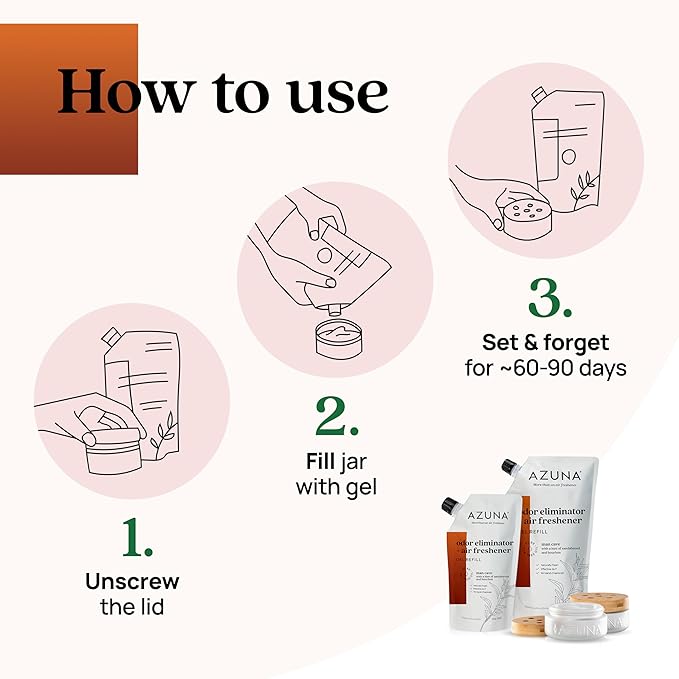 Azuna All-Natural Odor Remover Gel Refill Pouch | Air Purifier with Tea Tree Oil | Plant-Based & Long Lasting | For Pet Odors, Smoke & Strong Odors | Sandalwood/Bourbon, 24 oz.-PawvioPets