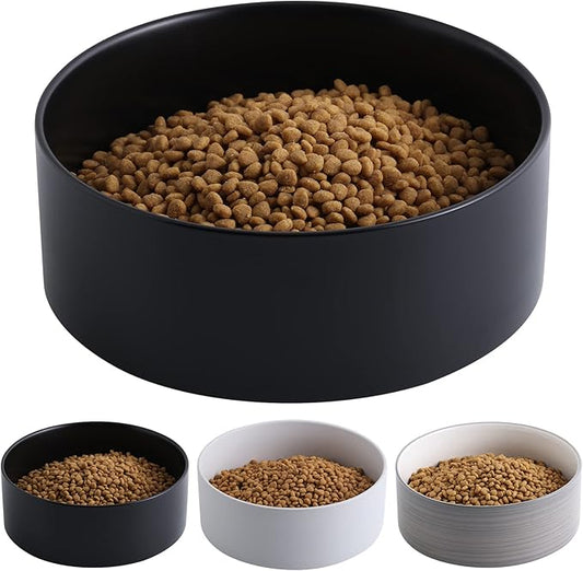 Black Dog Bowl Ceramic for Medium Large Breed, Heavy Weighted Dog Food Water Feeder Dish, Non - Slip Modern Cute Extra Big Porcelain 8 in Pet Bowl Maze-PawvioPets