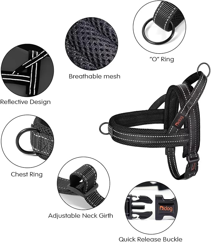 Didog No Pull Dog Harness with Soft Mesh Padded,Reflective & Quick Fit Light Weight Dog Strap Vest Harness,Easy for Walking Training (M:Chest 21-26", Mesh-Black)-PawvioPets