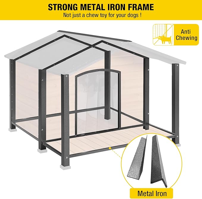 Aivituvin Outdoor Dog House with Chewproof Strong Metal Frame Outside Dog Kennel Weatherproof for Medium to Large Dogs, (41.5" L x 41.4" D x 34.1" H)-PawvioPets