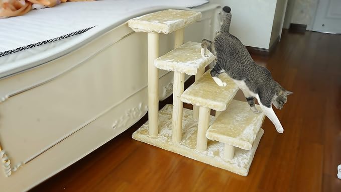 Cowboy Wooden pet Stairs 4-Step pet Ladder cat Dog Easy Stairs with Detachable Carpet for high Bed and Couch (Gray)-PawvioPets