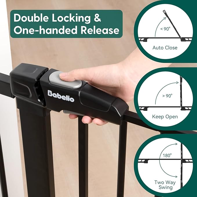 Babelio Baby Gate for Doorways and Stairs, 29-48" Auto Close Dog Gate, Easy-Install Pressure Mounted Satey Door, No Drilling Safety Gate for Child and Pets, 2 Pack, Black-PawvioPets