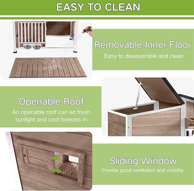 Dog House Outdoor with Bowls Weatherproof Dog Kennel with Anti-Chewing Iron Frame Dog Shelter for Small Medium Dogs(Light Brown)-PawvioPets