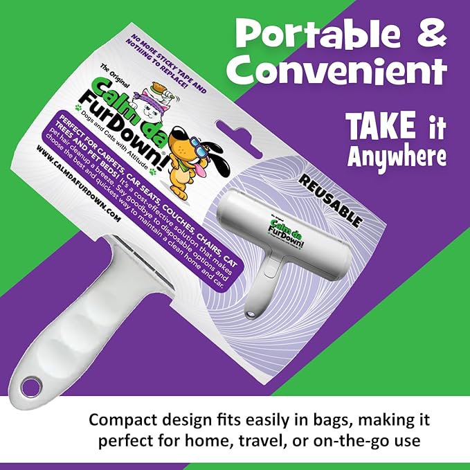 Calm Da Fur Down Pet Hair Remover Reusable Roller - Portable Effective Dog & Cat Hair Remover- Pet Lint Roller Extra Sticky for Couch, Cat Trees, Dog beds, Carpet, Bedding, Car, Home Fur Removal Tool-PawvioPets