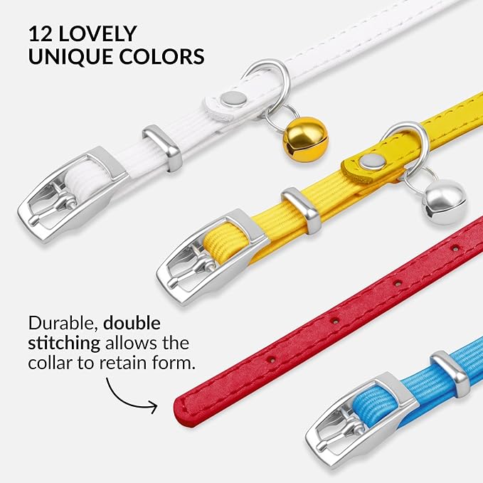 CollarDirect Leather Cat Collar with Bell - Kitten Collar, Small and Big Cat Strap for Boy Cats, Girl Cats with Safety Elastic Strap (Neck Fit 6"-7", Red)-PawvioPets