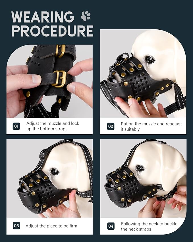 Dog Muzzle, Leather Basket Soft Muzzles Medium Large Breeds, Pitbull Dog Muzzle Amstaff Staffordshire Terrier, German Shepherd Dalmatian Doberman Adjustable (XL)-PawvioPets