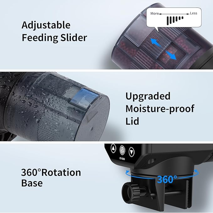 Automatic Fish Feeder Dispenser for Aquarium: Rechargeable Auto Feeders for Tank Turtle Pond Betta - 200ml Smart Food Feeding Timer Dispensers for Flake Pellet Vacation Weekend-PawvioPets