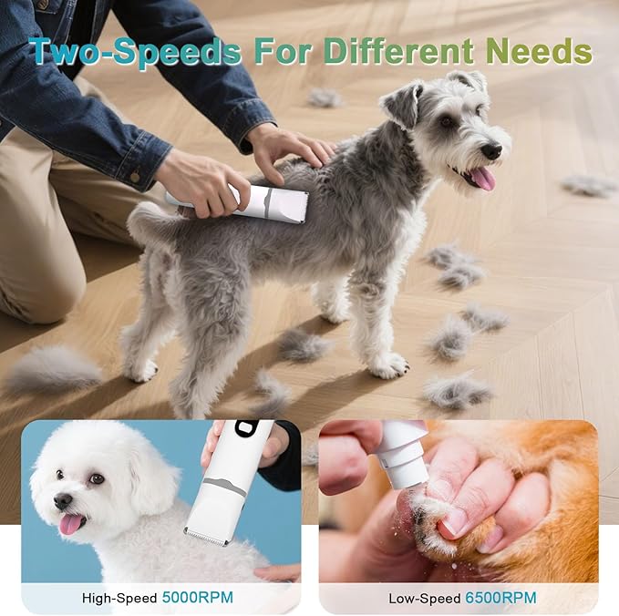 4 in 1 Dog Clippers Grooming Kit with LED Screen, Cordless Quiet Paw Trimmer & Nail Grinder, Rechargeable Waterproof Feet Ear Body Hair Shaver for Cats Dogs Pet Supplies-PawvioPets
