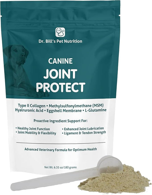 Dr. Bill’s Canine Joint Protect | Joint Support for Dogs | Pet Supplement for Ligament & Tendon Strength | Collagen Type II, Hyaluronic Acid, Eggshell Membrane and L-Glutamine-PawvioPets