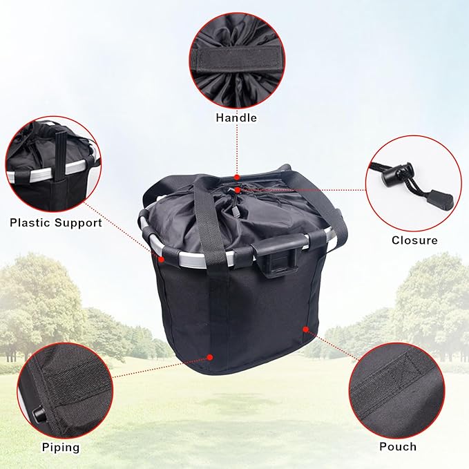 Bike Basket Front Dog Basket for Bike, Bike Baskets for Adult Bikes, Bike Bags for Bicycles, Removable Bicycle Basket, Folding Small Pet Bag for Shopping Camping Cycling-PawvioPets