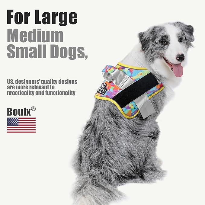 Bolux Dog Harness, No-Pull Reflective Dog Vest, Breathable Adjustable Pet Harness with Handle for Outdoor Walking - No More Pulling, Tugging or Choking (Medium (Pack of 1), Watercolour)-PawvioPets