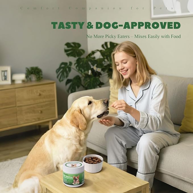 Dog Dental Care Powder - Plaque & Tartar Control with Natural Enzymes, Teeth Cleaning Powder for Dogs with Probiotic, Bad Breath Treatment for Small Medium Large Dogs-PawvioPets