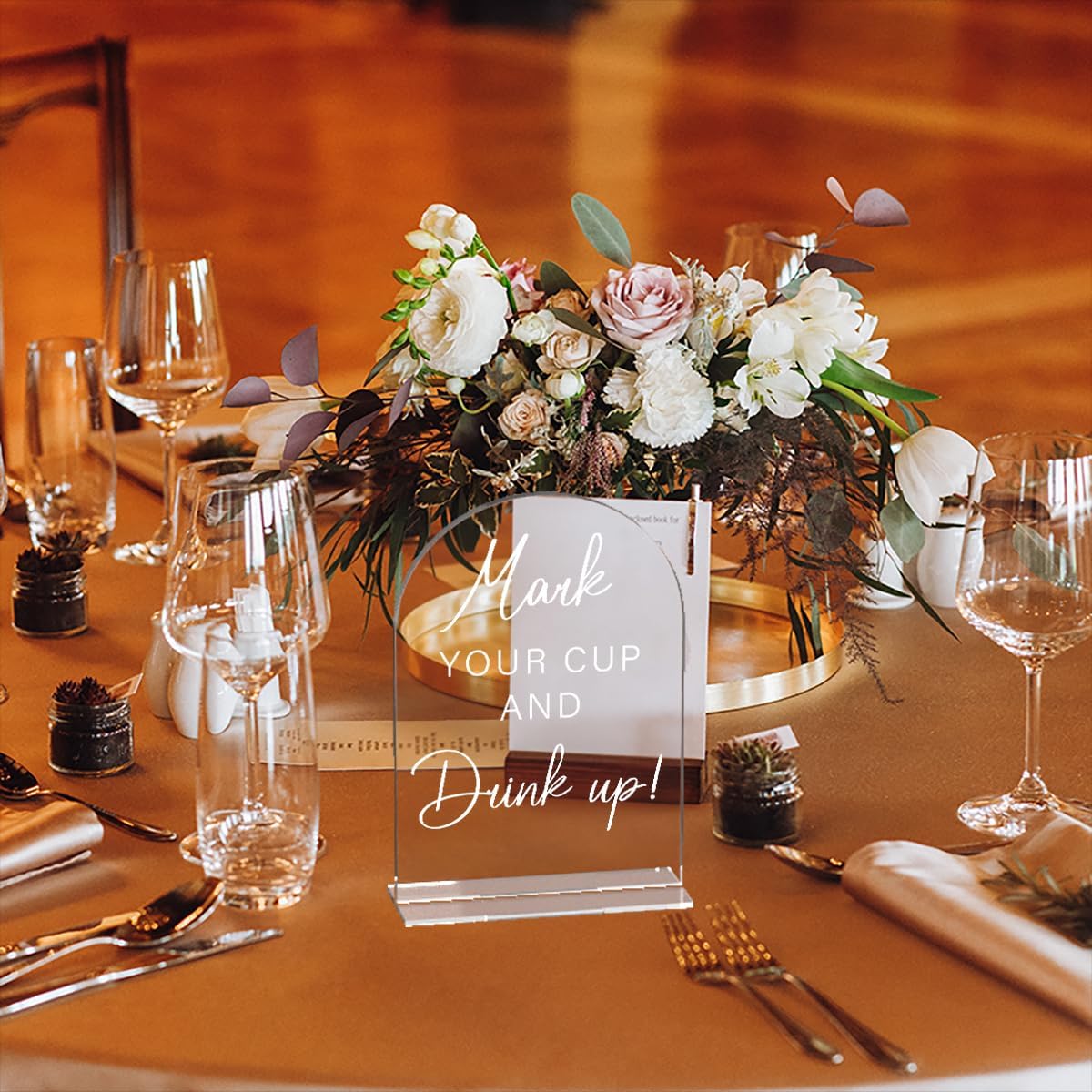 Acrylic Wedding Sign Wedding Signs for Ceremony Mark Your Cup and Drink Sign for Wedding, Modern Calligraphy Arch Acrylic Table Top Sign for Wedding Reception and Event Party Table