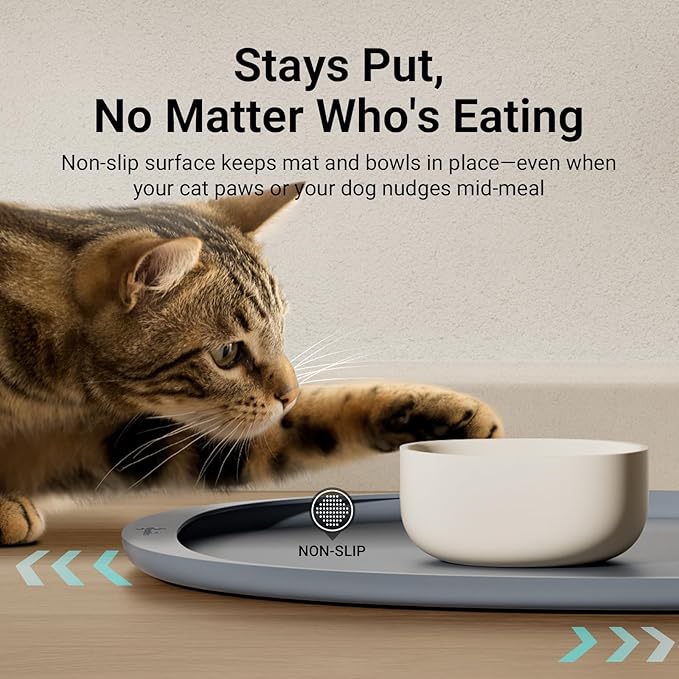 DownyPaws Dog Food Mats for Floors Waterproof, BPA Free Silcone Dog Bowl Mat, Non-Slip Pet Feeding Mat with High Raised Edge, Cat Placemat for Messy Drinkers, 24"×17", Light Gray-PawvioPets