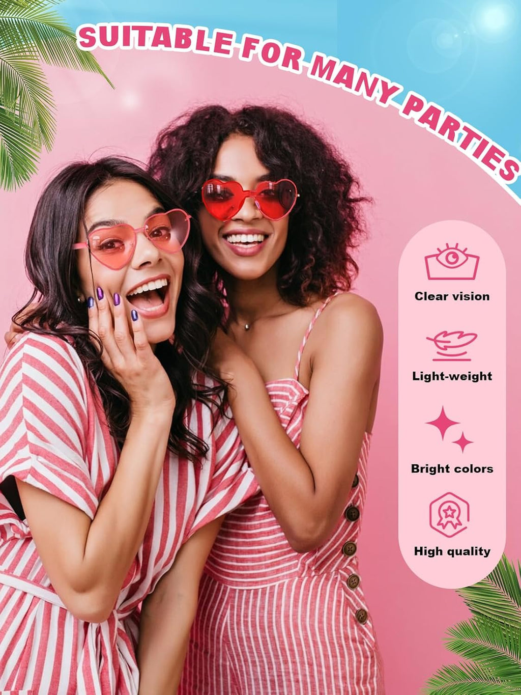 12 Pairs Heart Shaped Sunglasses for Women Colorful Glasses Fun Trendy Transparent Heart Sunglasses Party Favor (Pink Series)