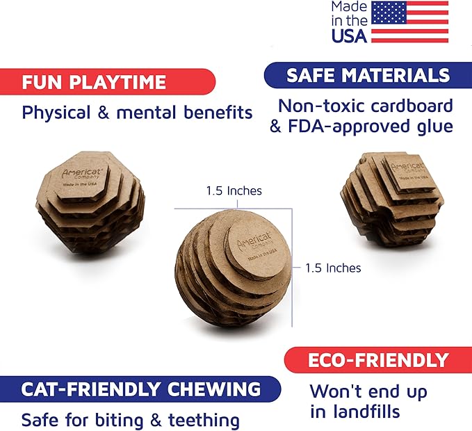 Cat Ball Toys by Americat – Made in USA – Safe Cardboard Cat Toys – for Interactive and Independent Play, Exercise & Stress Relief for All Breeds & Ages (Variety Pack of 3 Balls)-PawvioPets