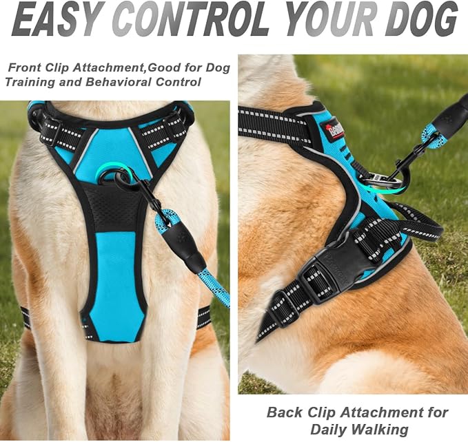 BARKBAY No Pull Dog Harness Front Clip Heavy Duty Reflective Easy Control Handle for Large Dog Walking(Blue,S)-PawvioPets