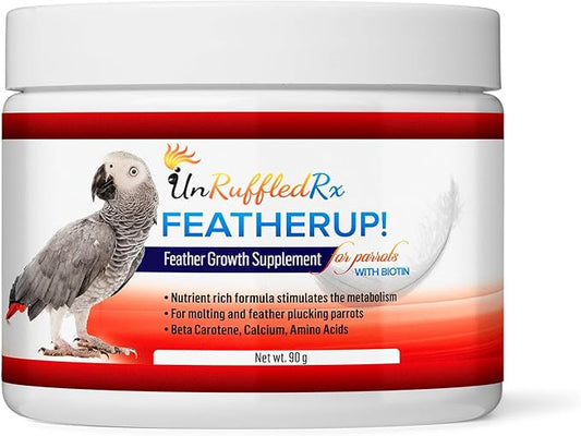 FeatherUp! Bird Vitamins with Biotin for Beautiful Plumage - Feather Growth Supplements for Parrots - 90 gm - 240 Servings-PawvioPets