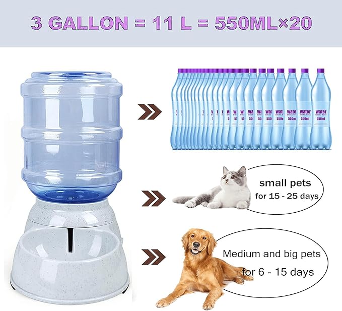 Dog Water Bowl Dispenser,3 Gallon/ 11L Pet Water Dispenser Station for Large Dogs and Cats,Gravity Automatic Feeder,Large Size Dog Drinking Fountain-PawvioPets