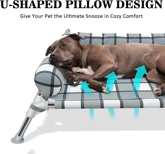 Elevated Raised Dog Bed Cot - Cooling Raised Dog Beds with Bolster Portable Washable Pet Cot Bed with Metal Frame Dogs Hammock Bed for Indoor & Outdoor-PawvioPets