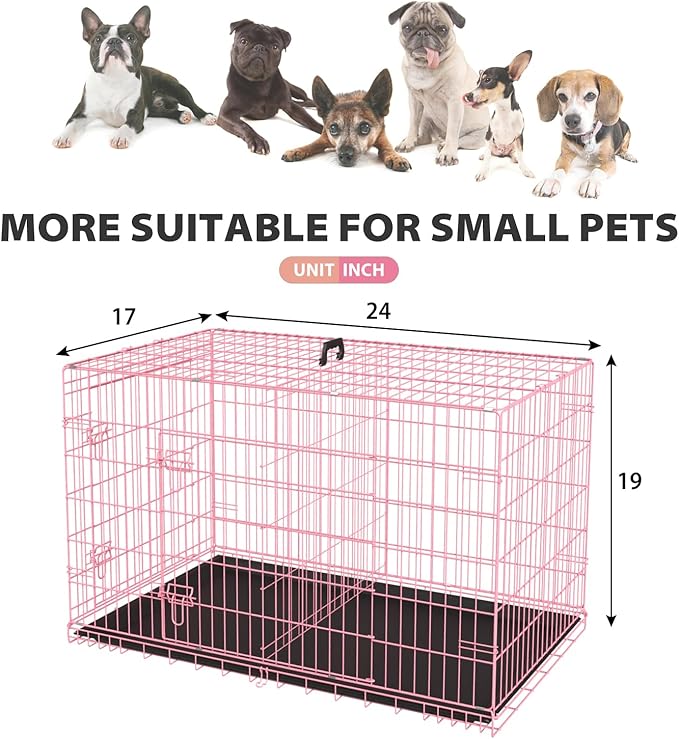 BestPet | Dog Crate | 24" | Pink | Foldable Metal Kennel with Double Doors, Secure Slide-Bolt Latches, Leakproof Tray | Portable Dog Cage for Small Breeds | for Travel, Indoor & Outdoor Use-PawvioPets
