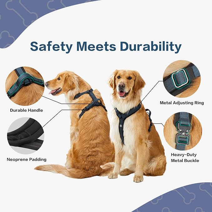 CLEPAWS Dog Harness for X-Large Dogs, No Pull Dog Harness Easy Walk with Metal Hardware, Ergonomic Y-Shaped Design, Soft Padding, Padded Handle, Durable High-Tensile Nylon (Nightfall, XL)-PawvioPets