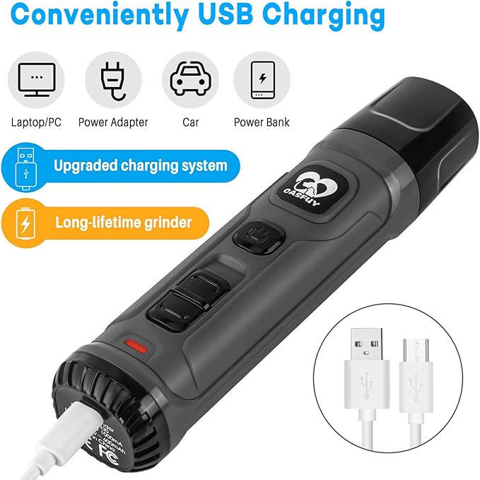 Casfuy Dog Nail Grinder with 2 LED Light - New Version 2-Speed Powerful Electric Pet Nail Trimmer Professional Quiet Painless Paws Grooming & Smoothing for Small Medium Large Dogs and Cats (Grey)-PawvioPets