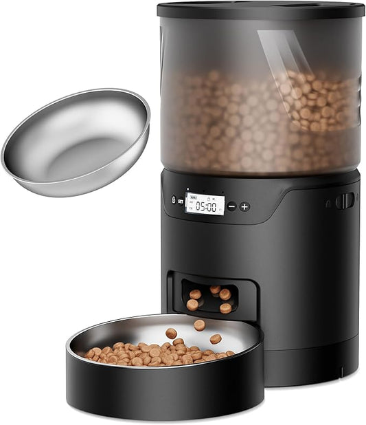 Automatic Cat Feeder: 3L Auto Food Dispenser with Timed Feeding| 6 Meal Programmable& 1-20 Portion Precise Control- Easy to Clean for Cat Indoor| Desiccant Keep Food Fresh with Staiess Bowl-PawvioPets