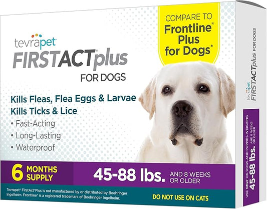 FirstAct Plus Flea Treatment for Dogs, Large Dogs 45-88 lbs, 6 Doses, Same Active Ingredients as Frontline Plus Flea and Tick Prevention for Dogs-PawvioPets