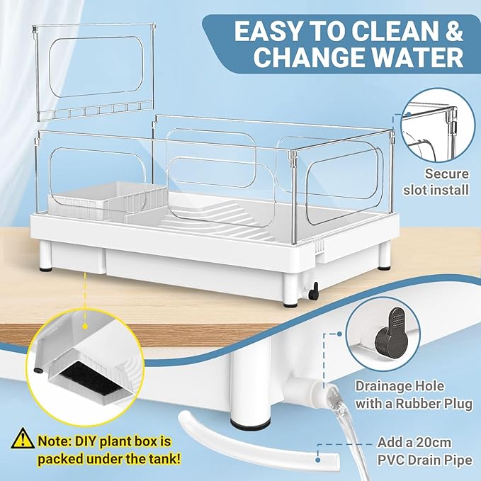 GOZILLA Small Turtle Tank Kit(Tank+Lamp+Filter), Acrylic Turtle Starter Kit with Adjustable Lamp, Reptile Habitat and Terrarium with Multi-Functional Areas for Small Reptiles. (White Kit)-PawvioPets