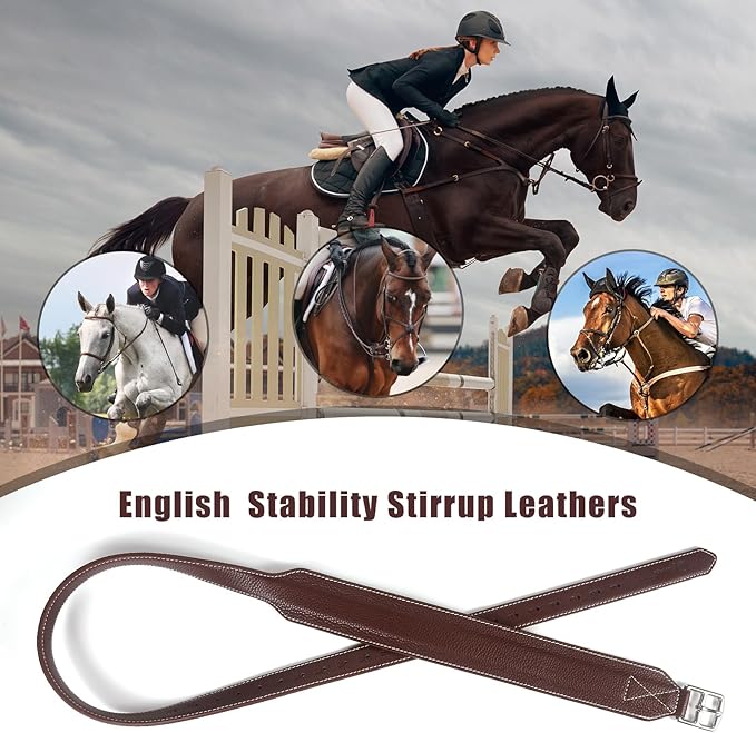 Jeereal Stability Stirrup Leathers with Strong Nylon Core for Equestrian Riding Wide Body English Stirrup Leathers-PawvioPets