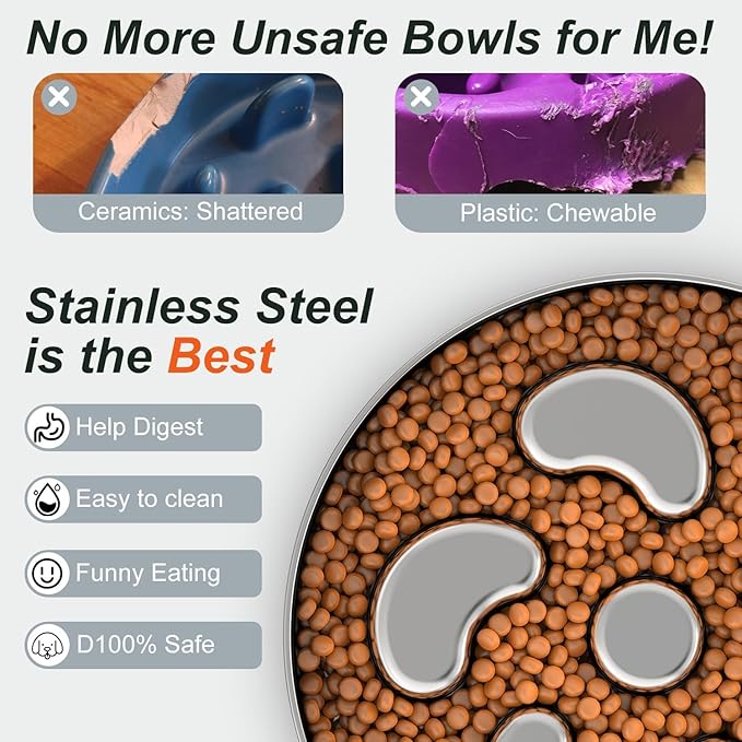 2Pack Slow Feeder Dog Bowls, Double-Layer Food-Grade Stainless Steel, Heavy Duty with Non-Slip Rubber Base, 2Cups Capacity for Small and Medium Dogs to Slow Down Eating-PawvioPets