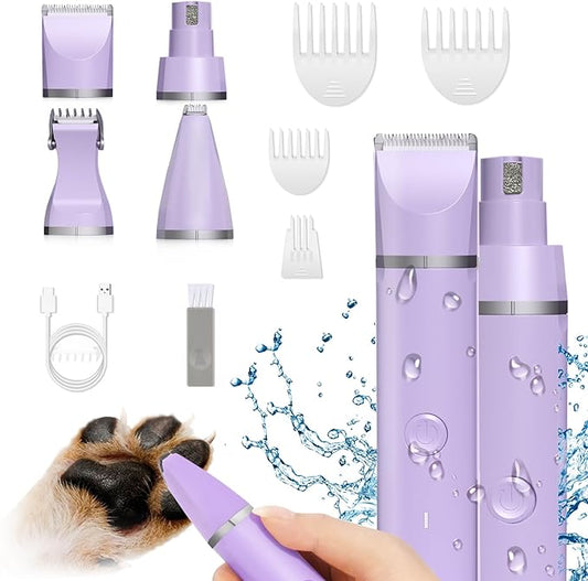 Dog Grooming Clippers Kit-Electric Rechargeable Cat Trimmer Tools-Cordless Quiet Pet Nail Paw Grinder-4 in 1 Multifunctional Low Noise Shaver-Razor for feet Face Ears Toenail Eye-PawvioPets