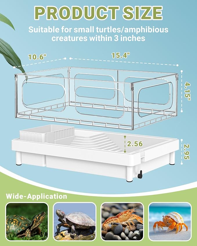 GOZILLA Small Turtle Tank, Acrylic Turtle Tank Starter Kit, Reptile Habitat and Terrarium with Multi-Functional Areas for Tortoise, Crab, Crayfish, Small Reptile.(Black Tank)-PawvioPets