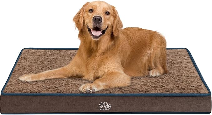 EMPSIGN Dog Bed Mat 41 Inch Reversible Warm & Cool,Washable Dog Crate Bed with Egg Crate Foam Support, Pet Sleeping Mat for Large Medium Small Dogs, Fluffy Kennel Pad(Brown)-PawvioPets