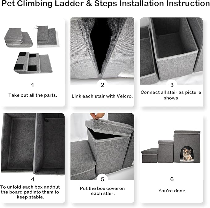 Dog Stairs with Storage Dog Steps for High Beds 3-Step Pet Stairs Ramp with Storage Box and Condo for Small Dogs Cats Pets-PawvioPets