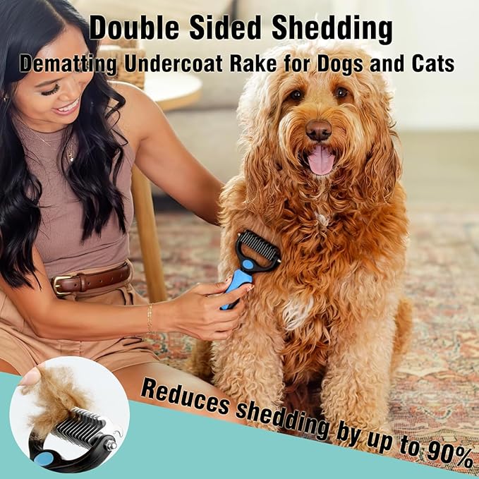 3PCS Dog Grooming Brush - Dog Brush for Shedding Massaging Bathing - Double Sided Shedding, Dematting Undercoat Rake - Self Cleaning Slicker Comb for Dogs and Cats with Long or Short Coats-PawvioPets