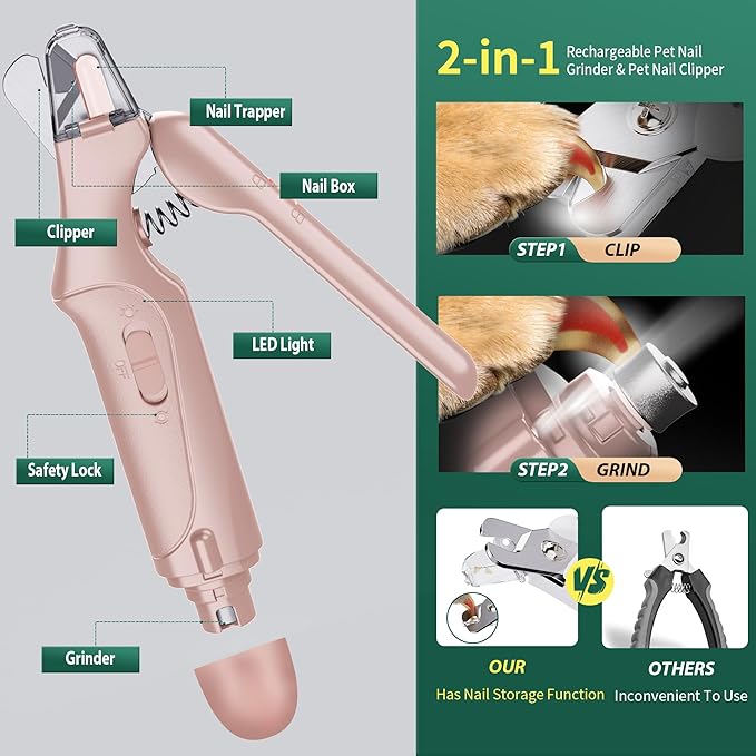 2 in 1 Cat Nail Clippers & Dog Nail Clippers Trimmers for Large Medium Small Dogs Cats Claw Trimmer Quick Sensor and Safety Guard USB Rechargeable with 2 LED Lights Dogs Nail Trimmer-PawvioPets