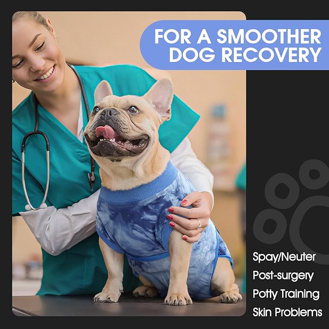 FUAMEY Recovery Suit for Dogs After Surgery,Soft Breathable Dog Bodysuit E-Collar & Cone Alternative Surgical Suit,Male Female Dog Neuter Spay Suits Anti Licking Wounds Onesie Blue Tie Dye S-PawvioPets