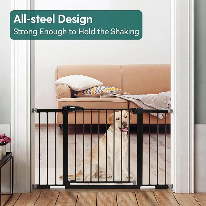 Babelio Baby Gate for Doorways and Stairs, 29-48" Auto Close Dog Gate, Easy-Install Pressure Mounted Satey Door, No Drilling Safety Gate for Child and Pets, 2 Pack, Black-PawvioPets