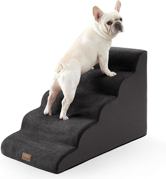 Extra Wide Dog Stairs 19.7" Width, Large Pet Step for Small Medium Dog, Puppy or Cat, Ramp for High Bed or Car, High Density Foam Ladder, Stable, 5 Step, 19.7x33x22.4 inch, Black-PawvioPets