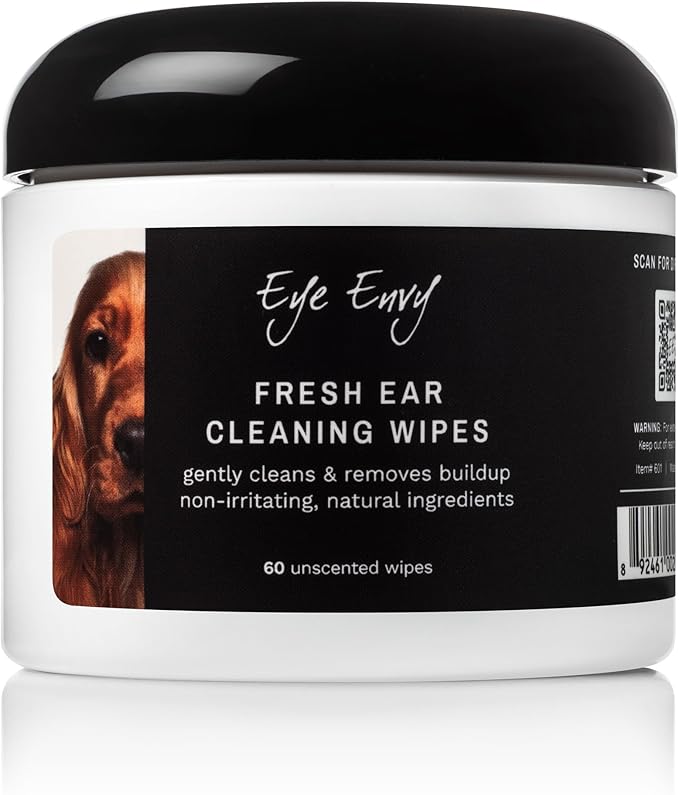 Eye Envy Fresh Ear Cleaning Wipes for Dogs. Made in The USA from Natural Ingredients. Unscented. Prevents Infections. Safe and Non-Irritating. Removes Dirt, Debris, and Wax buildup. 60 Count.-PawvioPets