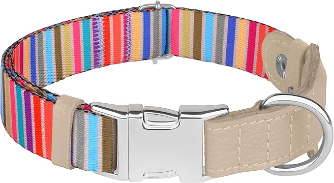AirTag Dog Collar for Small Medium Large Breed - Adjustable Cute Pattern Dog Collar with Airtag Holder - Soft Leather Tracker GPS Apple Air Tag Pet Collars (X-Small, 9"-12" Neck Fit, Serape)-PawvioPets