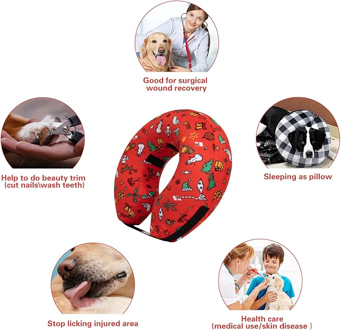 CuteBone Inflatable Dog Cone with Removable Soft Fleece Covers for Small/Medium/Large Dogs and Cats Neck Donut Collar After Surgery GWB07L-PawvioPets