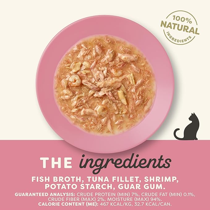 Applaws Natural Wet Cat Food in Gravy, Limited Ingredient Canned Wet Cat Food, No Additives, Made with Natural Ingredients, Tuna Fillet & Shrimp in Gravy (24 x 2.47oz Cans)-PawvioPets