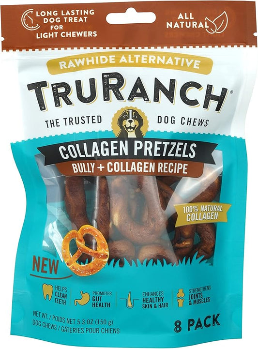 Collagen Pretzels, Bully - Collagen Dog Treats - Long Lasting Healthy Joint Support Dog Treat - Rawhide Alternative - Skin & Coat Health, 1 Bag, 8 Count-PawvioPets