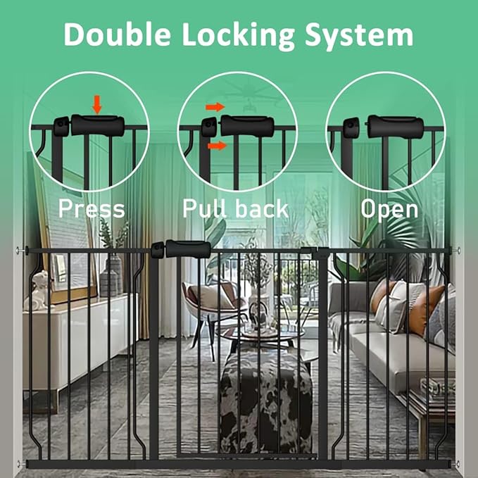 ALLAIBB Extra Wide Pressure Mounted Baby Gate Walk Through Child Kids Safety Toddler Tension Black Long Large Pet Dog Gates with Extension for doorways Kitchen (62.20-71.26"/158-181cm, Black)-PawvioPets